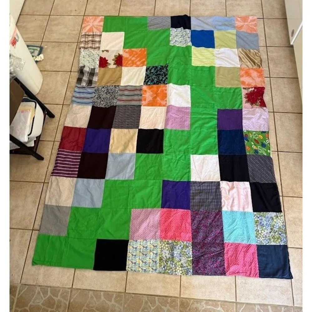 Vintage Handmade Patchwork Quilt Multi Color Scrappy Checkerboard Blanket 60x84.